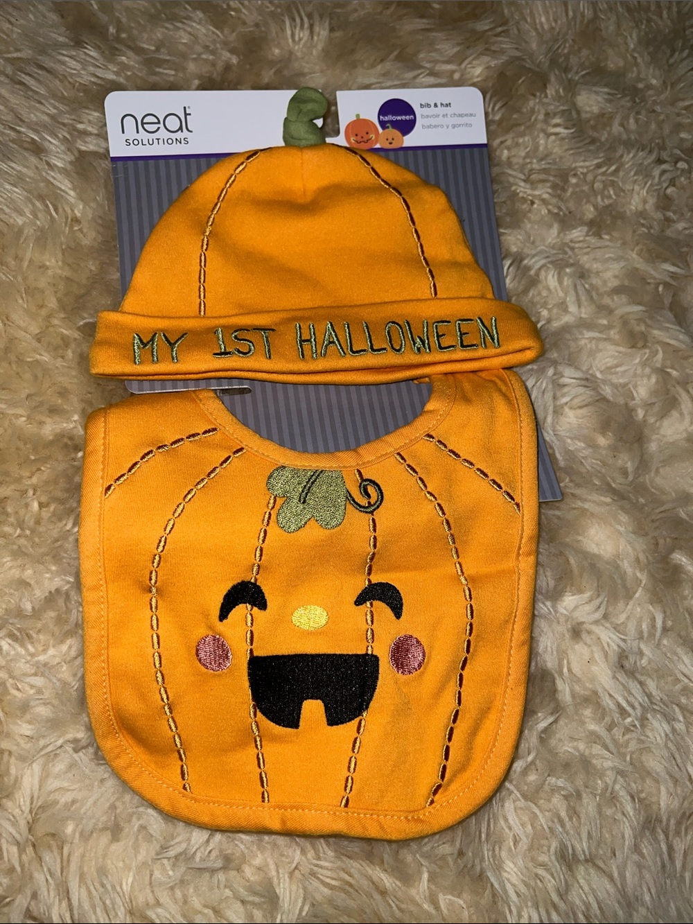 Neat Solutions Orange Costume 'My 1st Halloween' Pumpkin Bib & Hat Set